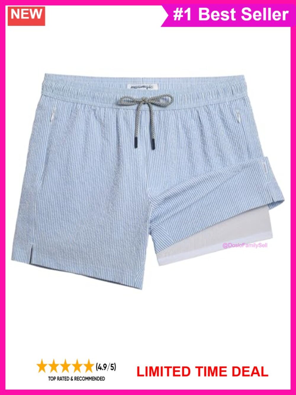 Men's Seersucker Swim Trunks 5" Quick Dry Compression Liner Stretch